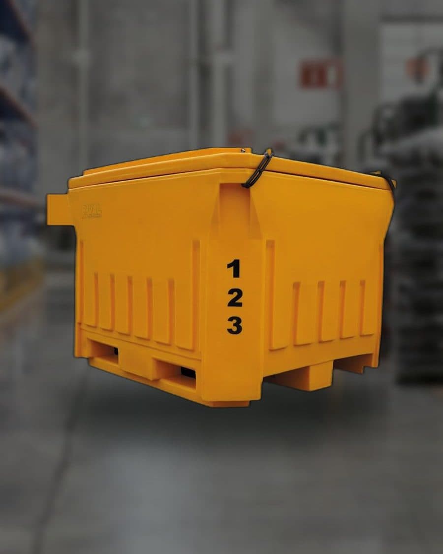 Yellow insulated fish tote with lid on a warehouse floor