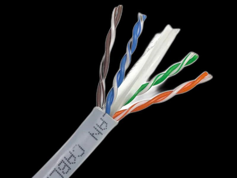 Cat6 cable with its four twisted pairs exposed