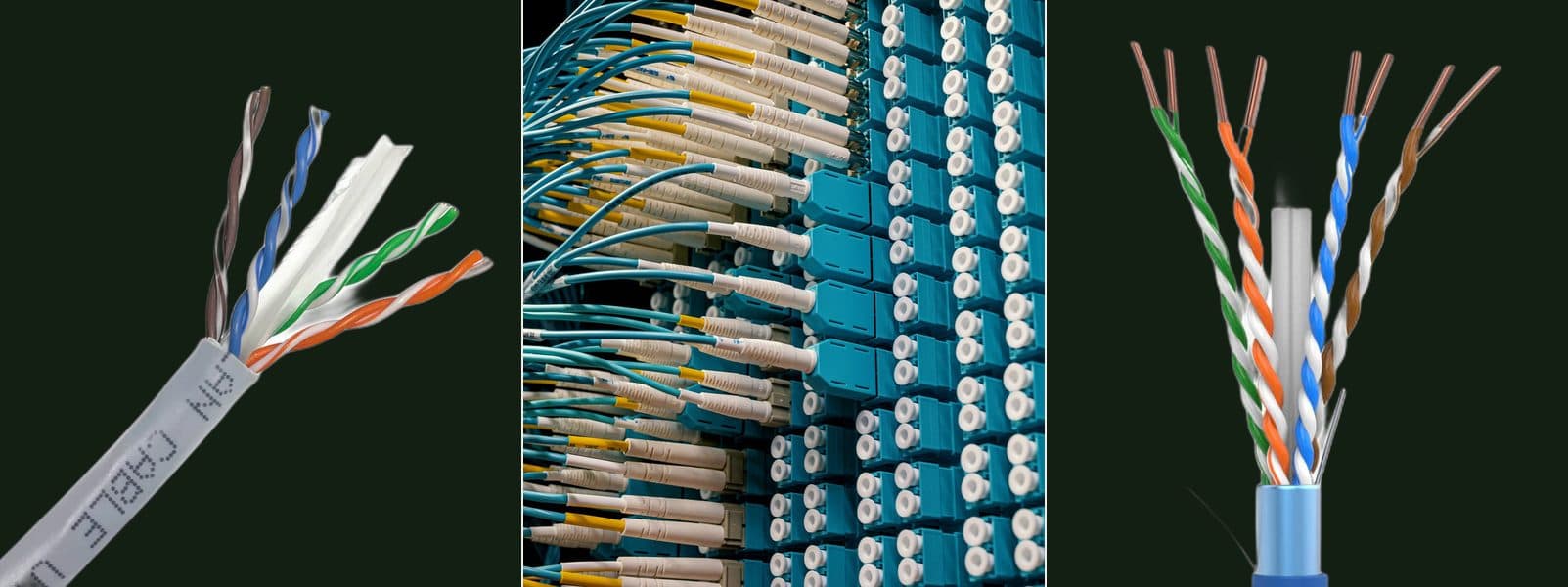 Cable Cat6, cordones de fibra óptica y cable Cat6A
