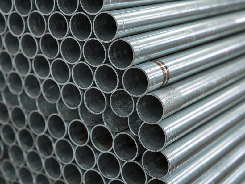 Ends of stacked galvanized steel EMT conduit