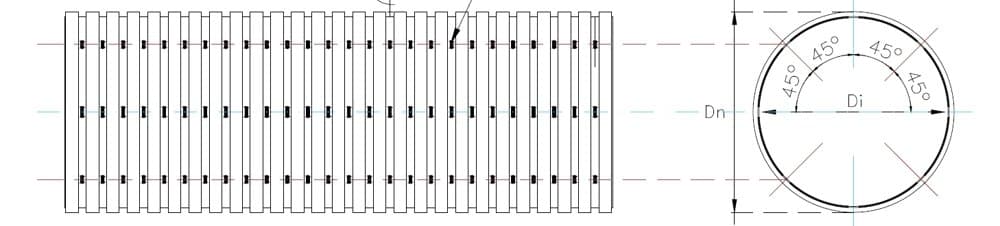 Diagrama de la perforación de la tubería de drenaje