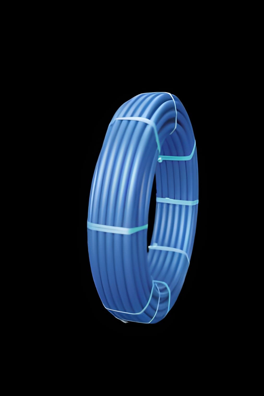 Blue-striped HDPE water pipe coil